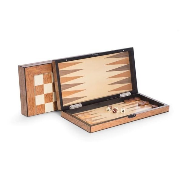 Bey Berk International Bey-Berk International G554 15.5 in. Lacquer Finished Brown Inlaid Wood Backgammon & Chess Set G554